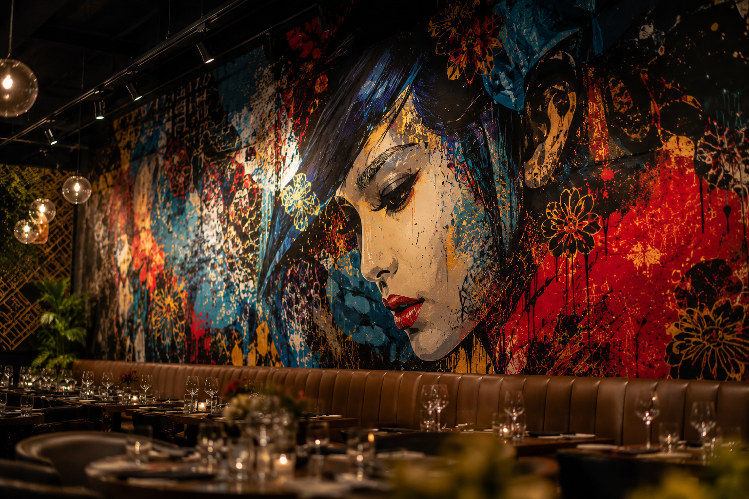 Fine dining restaurant wall mural