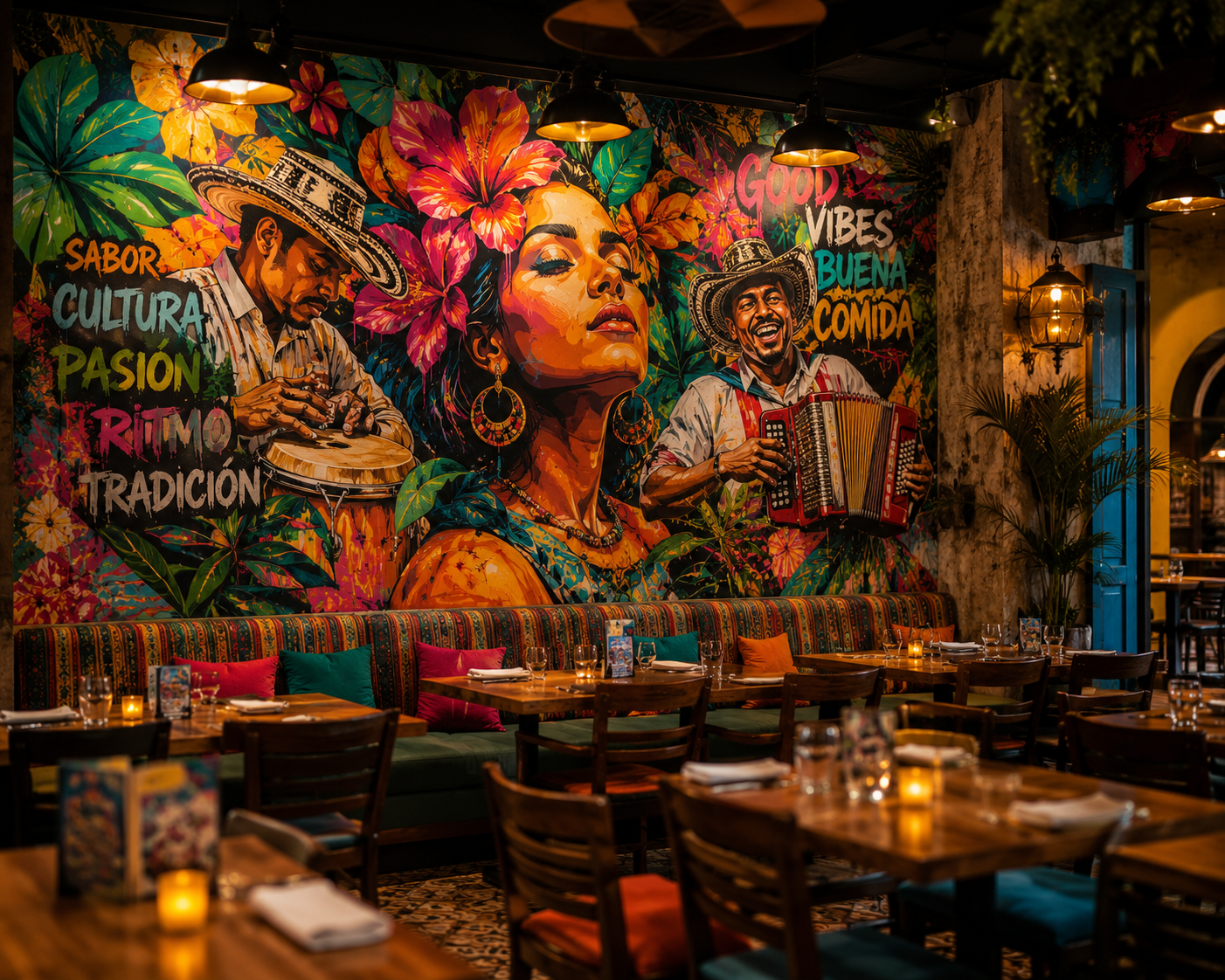 Latin restaurant wall mural art
