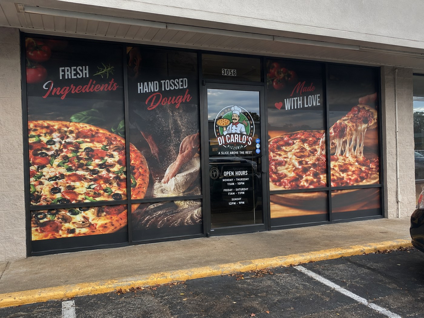 Di Carlos Pizza window graphics wrap